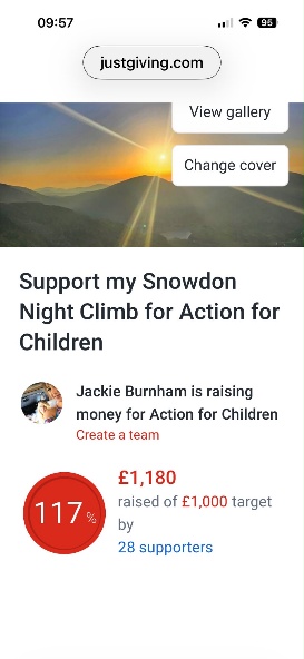 JustGiving fundraising total for the Snowdon Night Climb